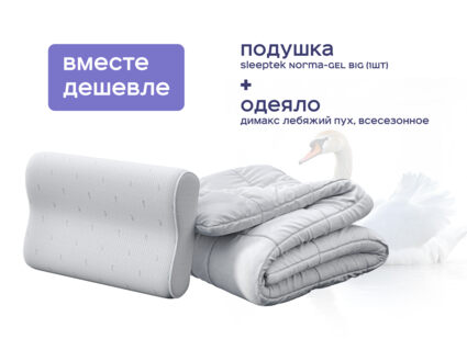 Одеяло Димакс Лебяжий пух всесезонное + подушка Sleeptek Norma-GEL BIG 1427