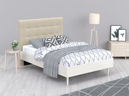 Кровать Арско Альмена Беленый дуб/Велюр Grace 01 160х200