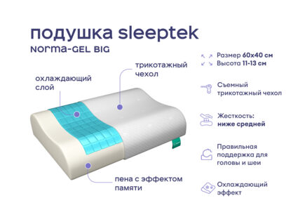 Одеяло Димакс Лебяжий пух всесезонное + подушка Sleeptek Norma-GEL BIG 1427