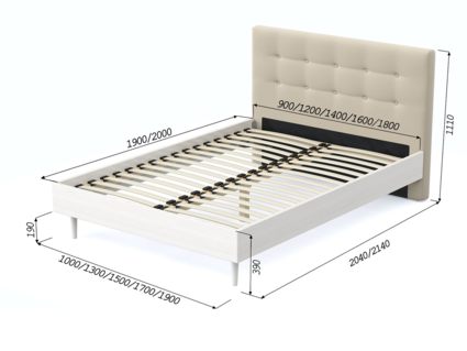 Кровать Арско Альмена Беленый дуб/Велюр Grace 01 160х200